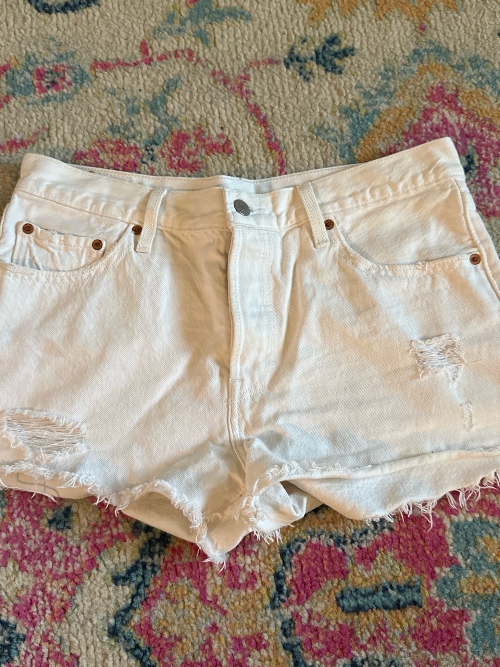 Levi's White Distressed Denim Cutoff Shorts